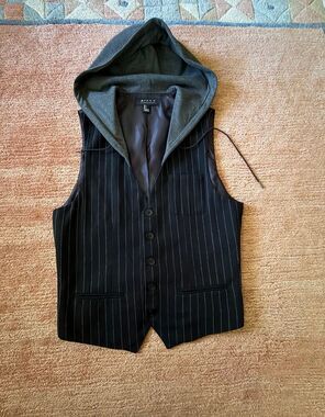 Urban Outfitters 2/MEN Pinstripe Hooded Vest S Satin Back
